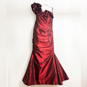 Jovani Ruched One Shoulder Mermaid Style Gown Size 6 Maroon Color Style 151035